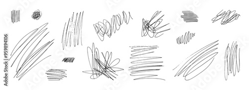 Scribble vector pen doodle hand drawn messy tangled lines, ink squiggles, grunge street art scrawls. Inky punk grunge textures for collage design. Sketchy shapes and scribbles. Isolated pen elements