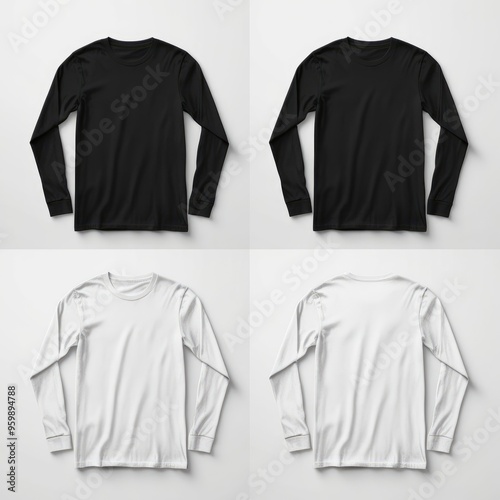 long sleeve front and back black and white t-shirt mockup with white background