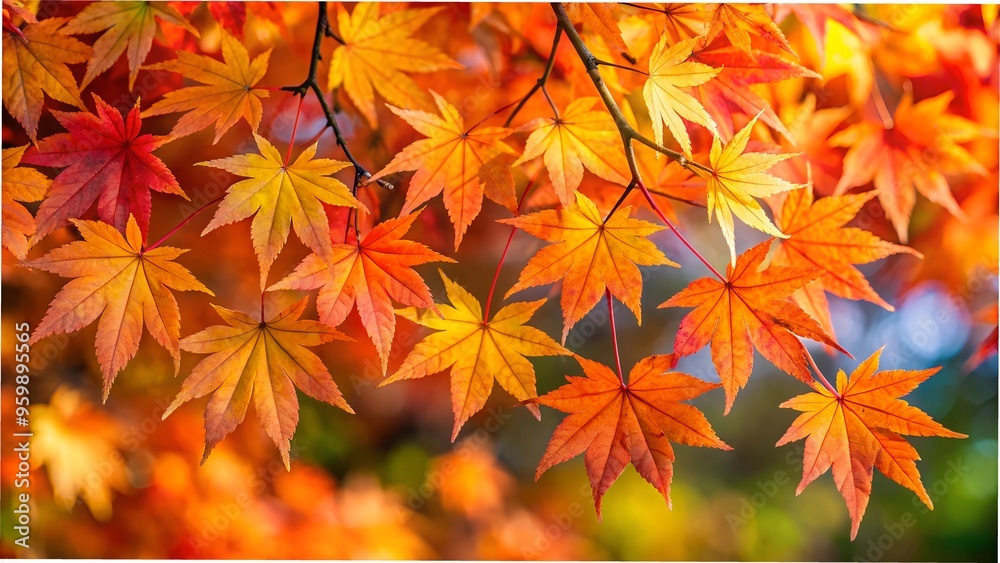 Maple leaves turning red and orange in autumn Maple leaves turning red and orange in autumn