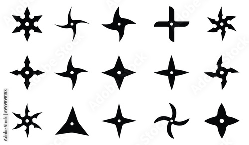 Set of ninja shuriken stars icons, Ninja Throwing Star Silhouettes. set of ninja weapon, isolated on white background.