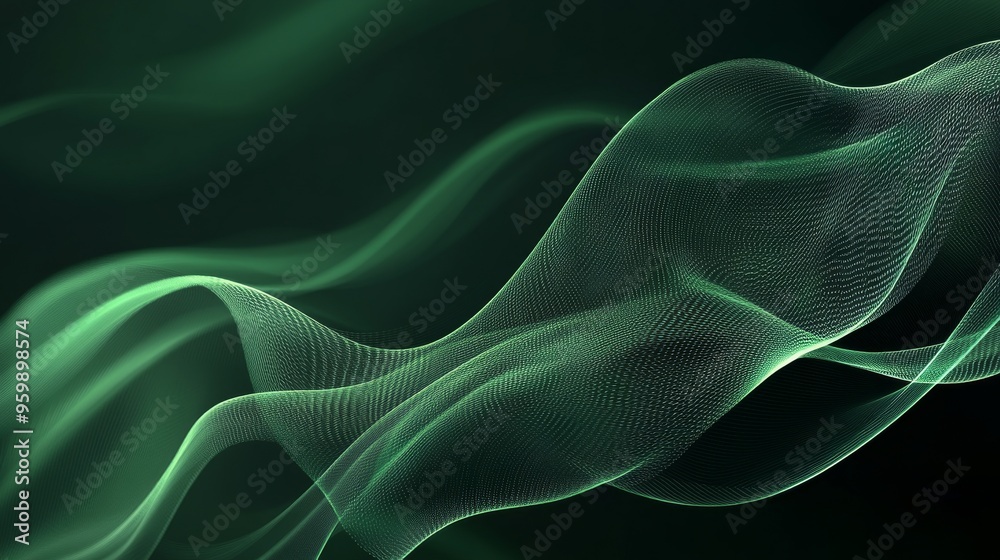 Obraz premium Abstract green background with smooth waves and curves, creating an elegant design for presentation or promotional material.