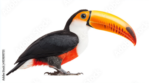 A minimalistic image featuring a bird in sharp focus against a clean white background. Ideal for projects that require simplicity and attention to nature, wildlife, or flight themes.