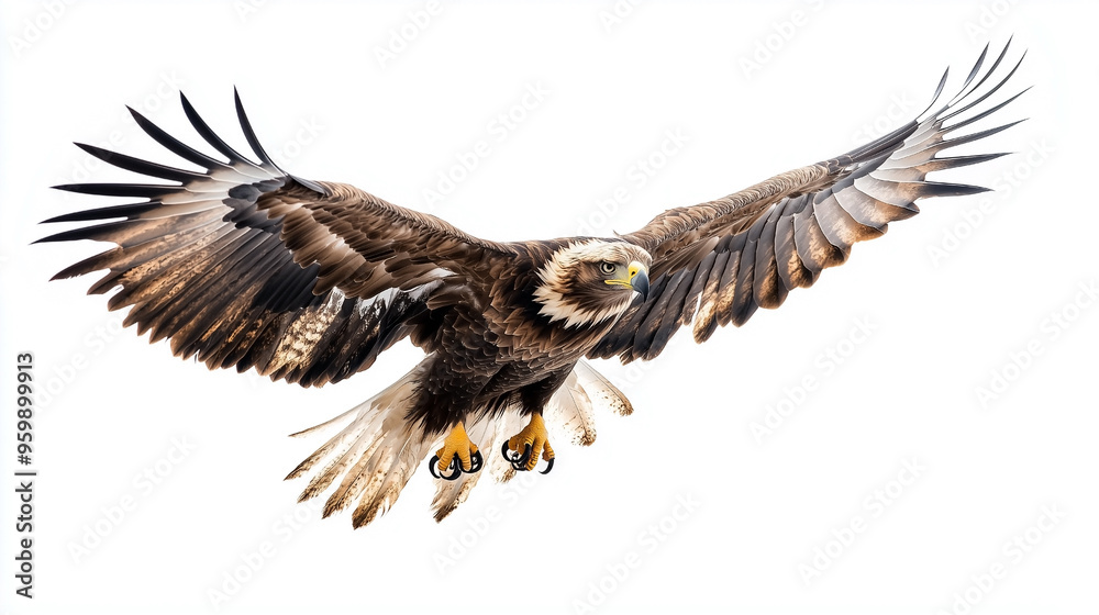 Fototapeta premium A minimalistic image featuring a bird in sharp focus against a clean white background. Ideal for projects that require simplicity and attention to nature, wildlife, or flight themes.