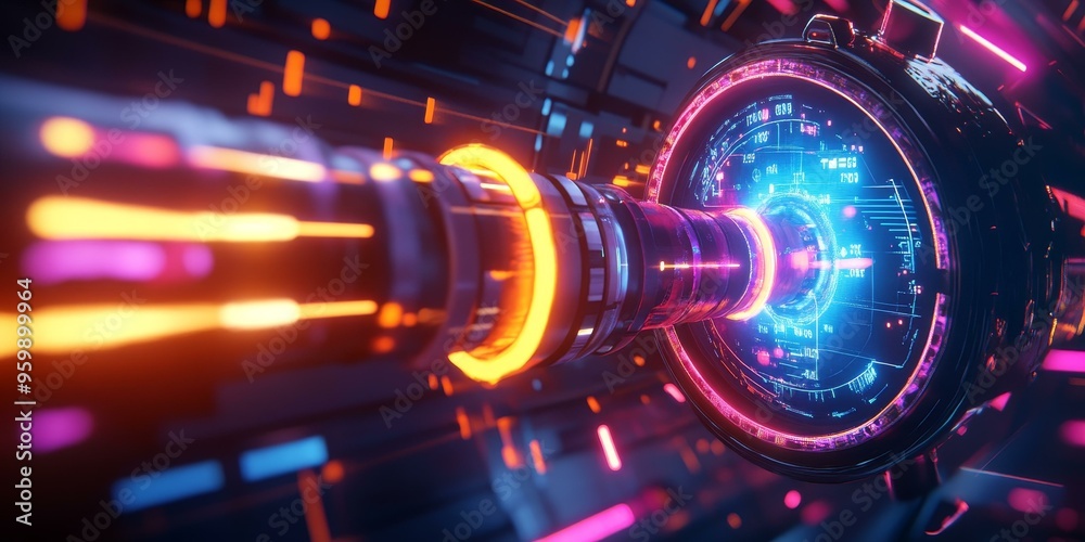 Neon lights illuminate futuristic tech. Neon lights illuminate futuristic tech.
