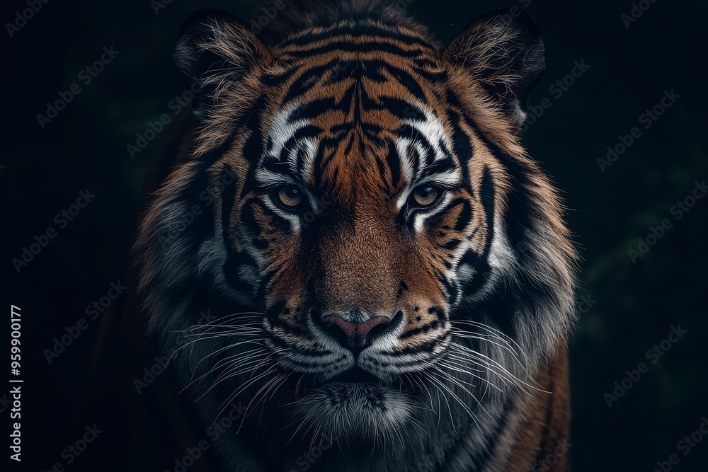 An angry Sumatran tiger (Panthera tigris sumatrae), a beautiful animal with a beautiful portrait