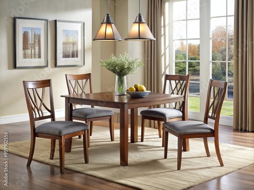 Stylish and affordable dining room furniture set featuring a table and four chairs