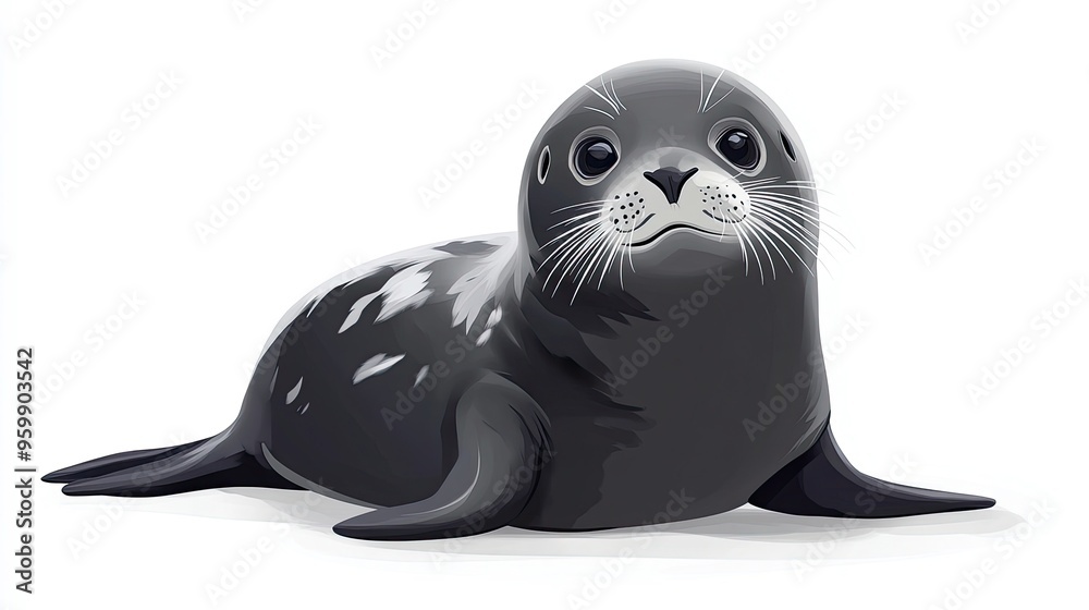 Cartoon Seal Sitting Playfully in Round Pose - Fun and Cute Animal Illustration Cartoon Seal Sitting Playfully in Round Pose - Fun and Cute Animal Illustration