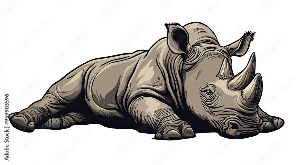 Fototapeta premium Cartoonized Rhinoceros: Powerful and Protective Animal in Vibrant Illustration