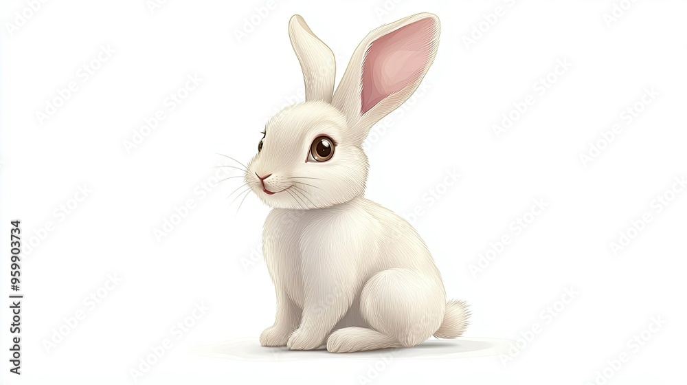Obraz premium Cute Cartoon Rabbit Sitting - Small and Playful Bunny Illustration
