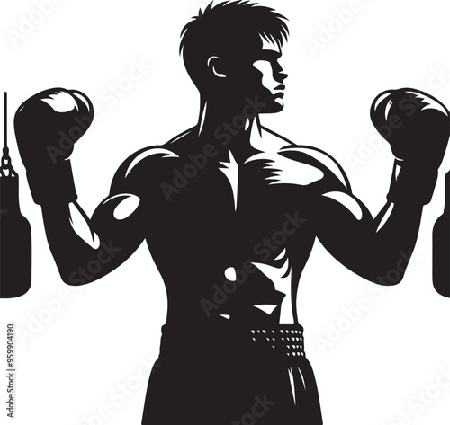 boxing player vector design clipart flat style artwork photo