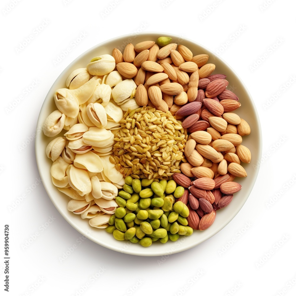 Mix dry food top view isolated on a white background Mix dry food top view isolated on a white background