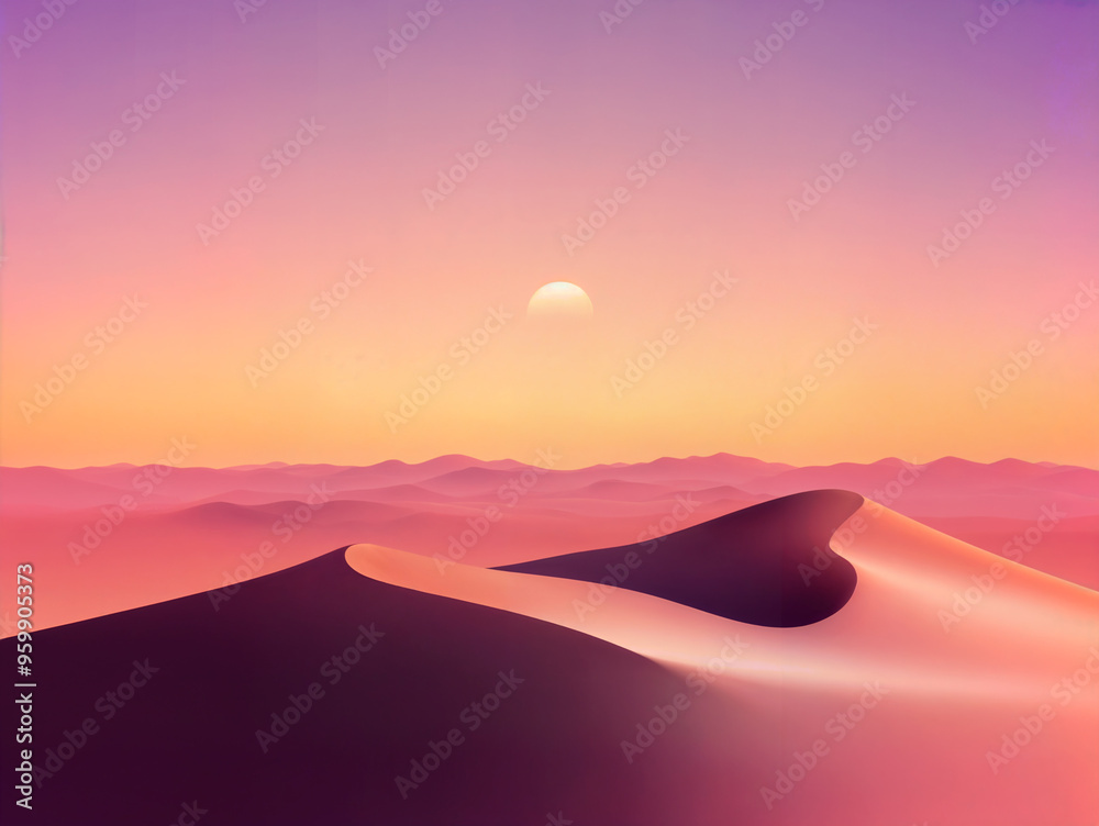 Mountains of sand in bright orange sunset. A tranquil desert scene with silhouettes of sand dunes. background Mountains of sand in bright orange sunset. A tranquil desert scene with silhouettes of sand dunes. background