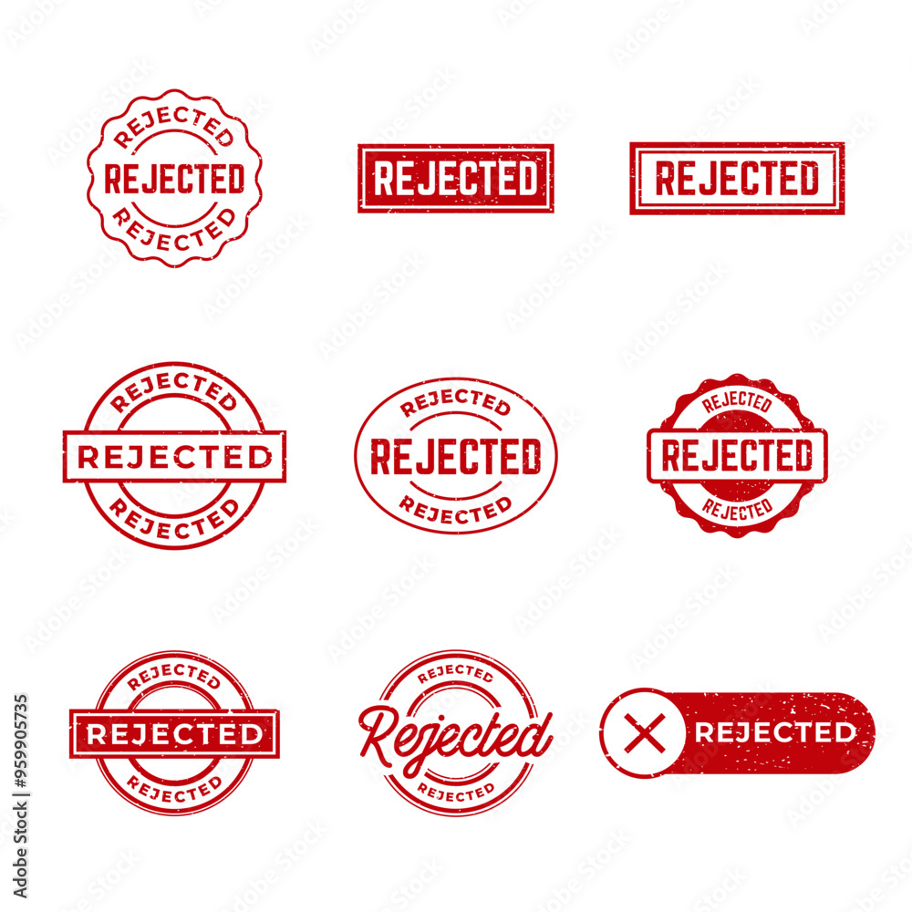 Set of Rejected Stamp. Red Rejected Rubber Grunge Stamp Seal Vector Illustration. Set of Rejected Stamp. Red Rejected Rubber Grunge Stamp Seal Vector Illustration.
