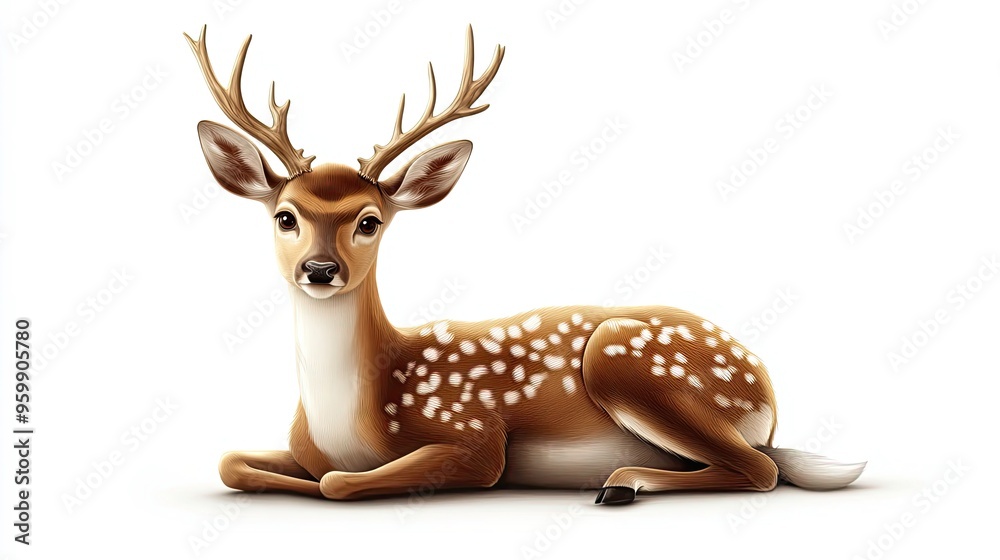 Fototapeta premium Cartoonized elegant and gentle deer sitting - whimsical wildlife art illustration.