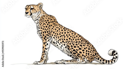 Sleek and Fast Cartoonized Cheetah Sitting - Playful Cartoon Cheetah Image