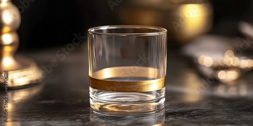 Golden rimmed glass on a dark surface.