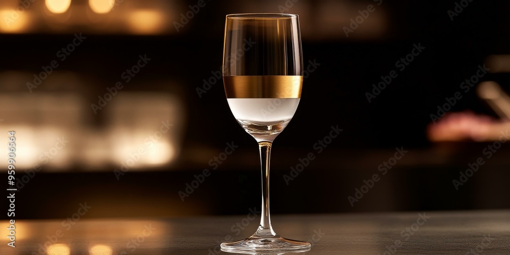 Gold-rimmed champagne flute on a table. Gold-rimmed champagne flute on a table.