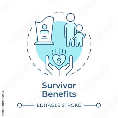 Survivor benefits soft blue concept icon. Compensation for death. Financial support, insurance. Round shape line illustration. Abstract idea. Graphic design. Easy to use in infographic, presentation
