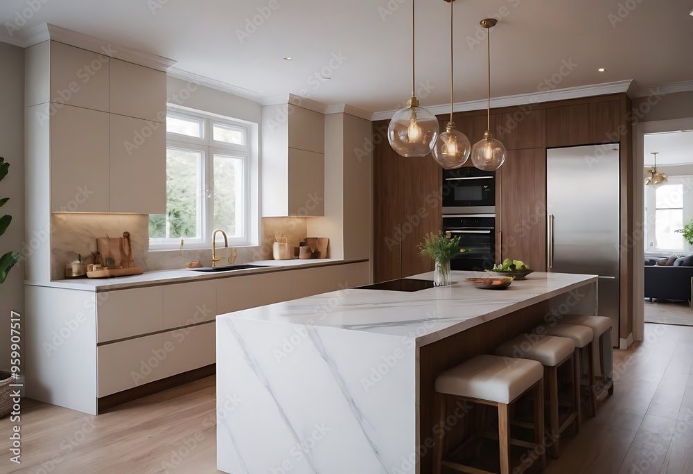 New Modern Kitchen. Brand new modern kitchen with center island and wood floors. New Modern Kitchen. Brand new modern kitchen with center island and wood floors.