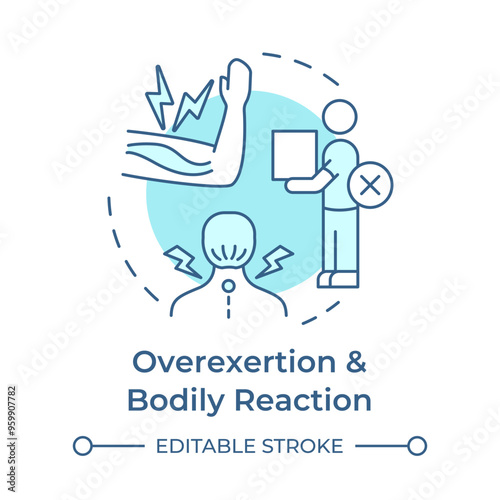 Overexertion and bodily reaction soft blue concept icon. Workplace injury, accident. Round shape line illustration. Abstract idea. Graphic design. Easy to use in infographic, presentation