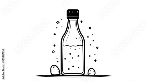 Clear glass bottle with fermenting kefir surrounded by kefir grains