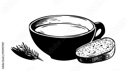 Bowl of soup with a slice of bread on the side