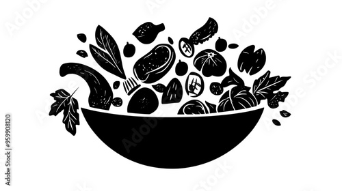 Gourmet salad bowl featuring various fresh, delicate, and finely arranged ingredients