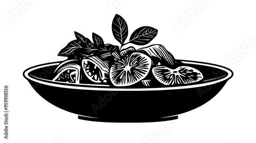 Gourmet pasta dish with finely detailed ingredients presented on an elegant, shallow bowl