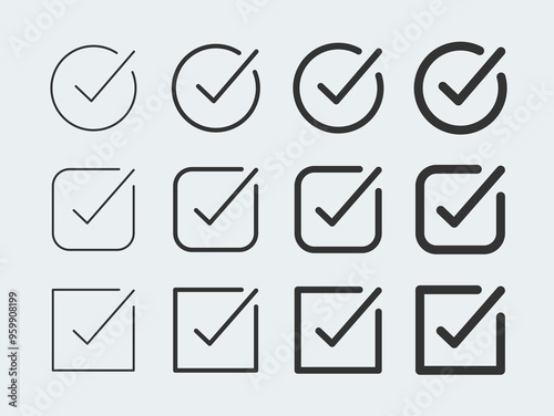 Check mark line icon set design stock illustration