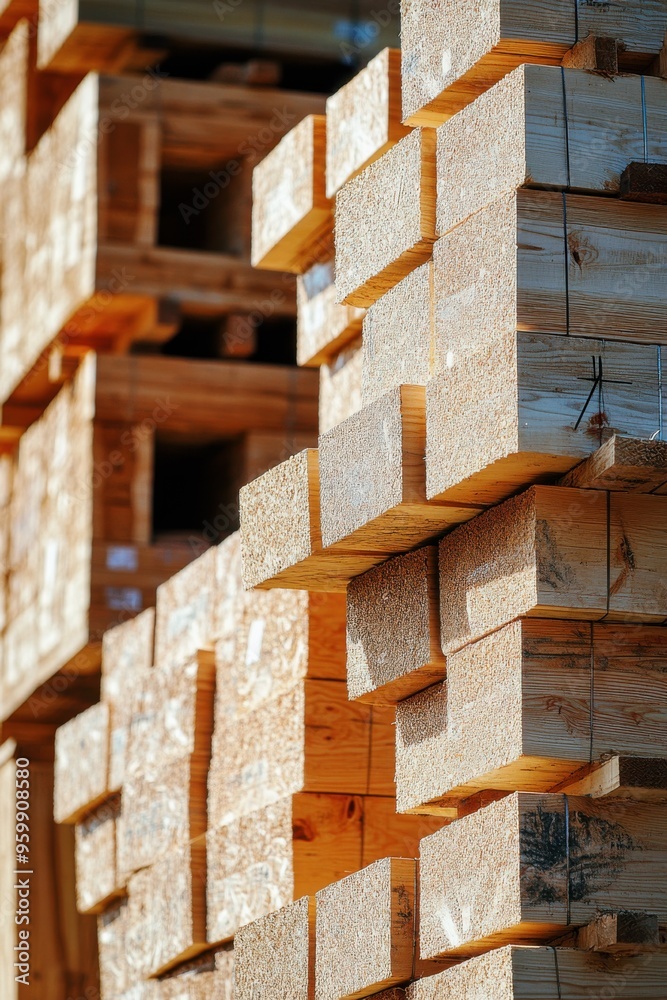 stack of wooden beams at a construction site, sustainable eco-friendly building materials stack of wooden beams at a construction site, sustainable eco-friendly building materials