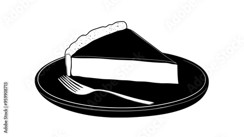Slice of cheesecake with crust on a flat, round plate
