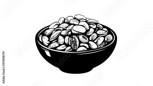 Small bowl of mixed nuts and seeds, labeled as functional food ingredients