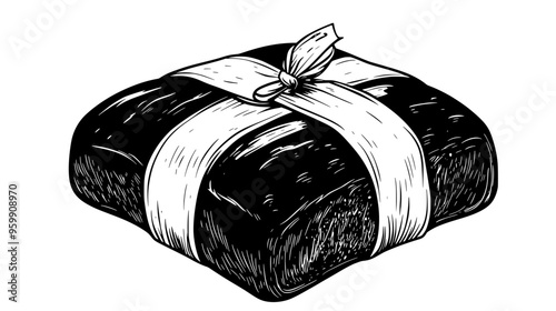 Bread loaf wrapped with a tag indicating local bakery production