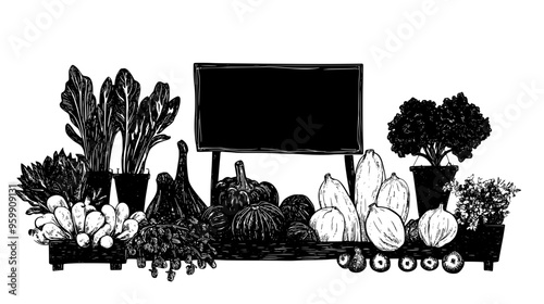 Display of produce with a sign indicating biodynamic farming methods photo