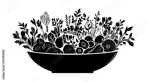 Gourmet salad bowl featuring various fresh, delicate, and finely arranged ingredients