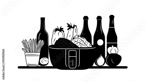 Ingredients placed in an air fryer basket, ready for cooking on a kitchen countertop