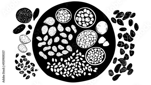 Neatly arranged platter of various superfood nuts and seeds, placed on a clean surface