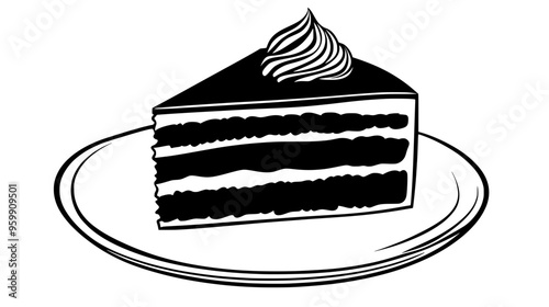 Slice of cake with layered fillings and frosting on a flat plate