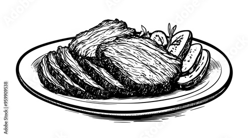 Slow-cooked brisket sliced on a platter with pickles