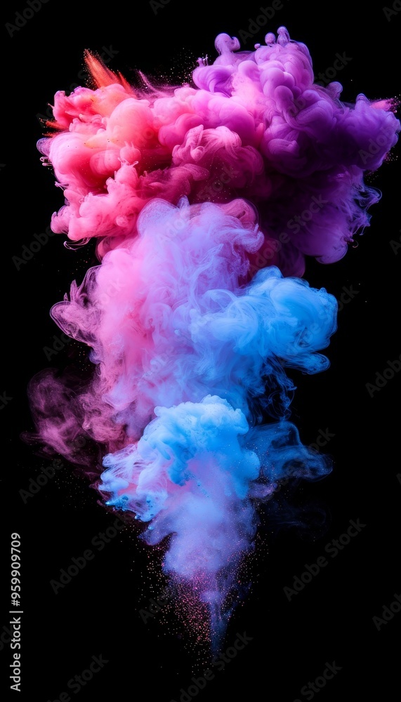 Fototapeta premium Colorful Explosion Of Pink, Purple And Blue Smoke On Black Background. Abstract Art Design.