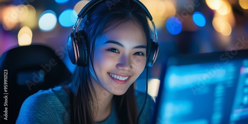 An Engaging Gamer, immersed in an exciting environment with a quality headset, enjoying gameplay and digital interactions filled with fun and challenges that bring excitement and focus