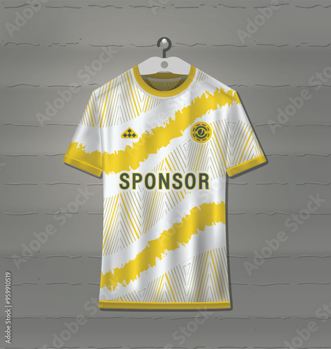 Soccer jersey design with white and yellow background pattern