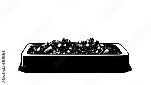 Smoking chamber with wood chips and food inside, producing smoke as ingredients are smoked