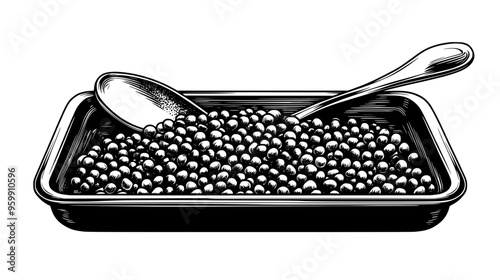 Tray of roasted chickpeas with a serving spoon on the side