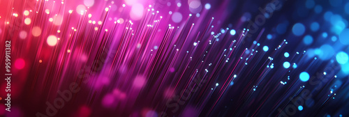 Colorful light rays and glowing fiber optics in close-up photo