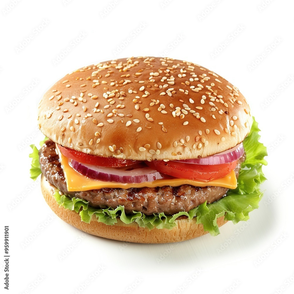 One delicious hamburger isolated on a white background One delicious hamburger isolated on a white background