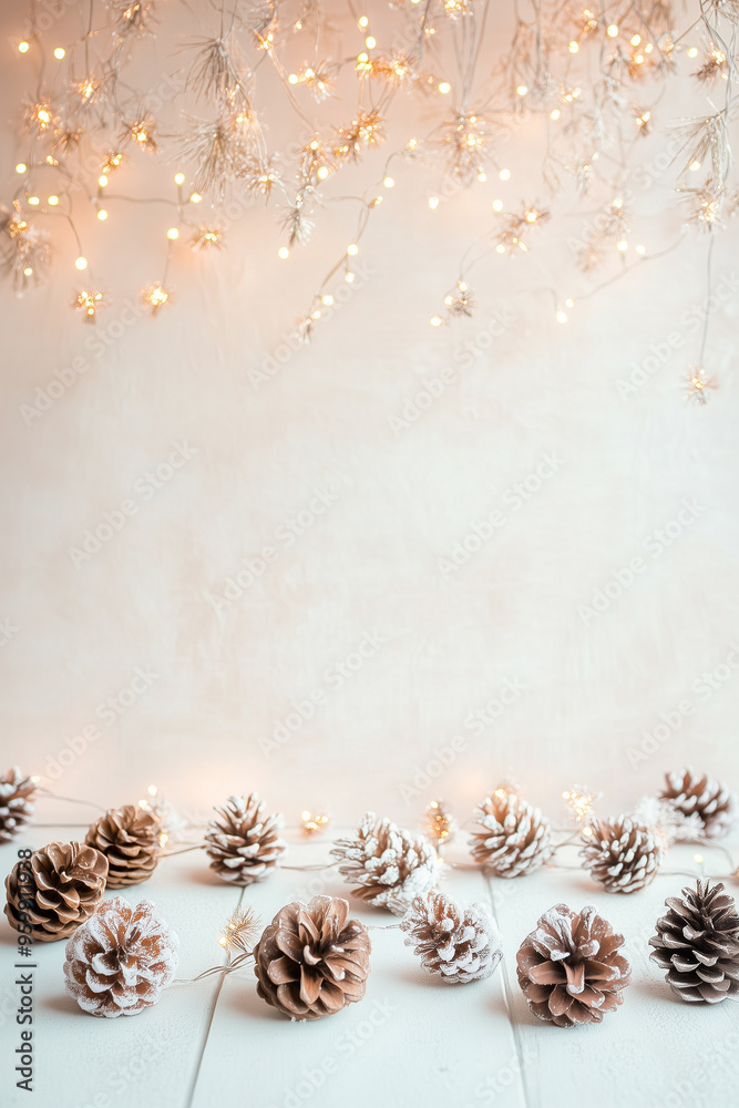 Christmas background with pine cones in light colour Christmas background with pine cones in light colour