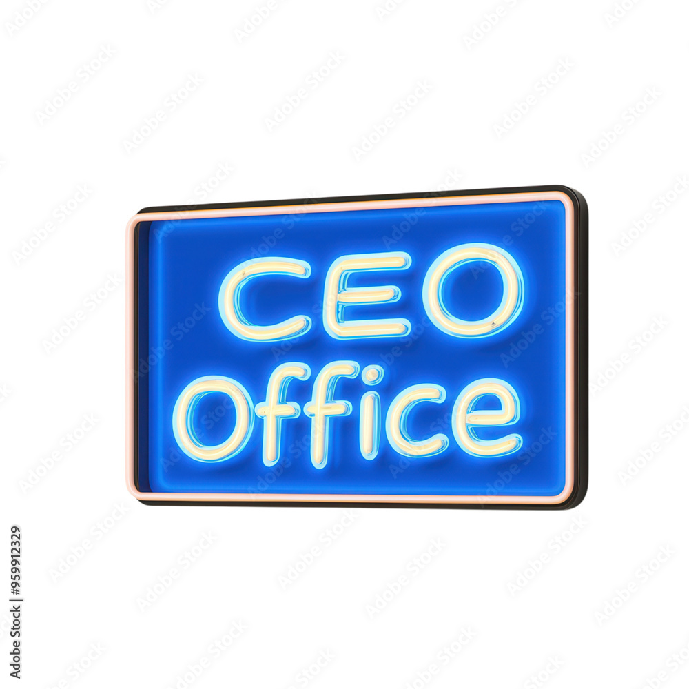 Illuminated neon signboard displaying 'CEO Office' in bright blue and white, ideal for corporate or business-related themes. isolated on a transparent background Illuminated neon signboard displaying 'CEO Office' in bright blue and white, ideal for corporate or business-related themes. isolated on a transparent background