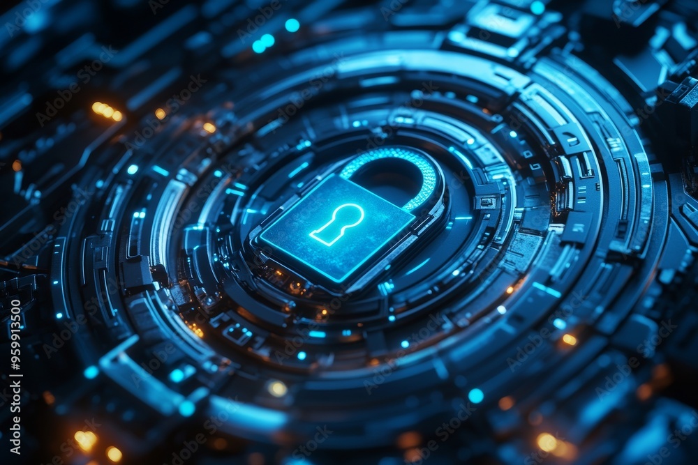 high-tech futuristic image of a padlock symbol (icon, sign) in a glowing circle of digital nanotechnology, symbolizes the security of currency transactions, online payments and data high-tech futuristic image of a padlock symbol (icon, sign) in a glowing circle of digital nanotechnology, symbolizes the security of currency transactions, online payments and data