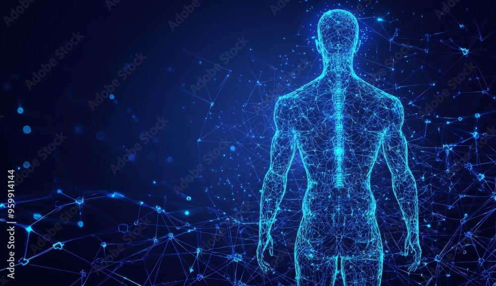 Body scan hologram with futuristic interface in blue tone Body scan hologram with futuristic interface in blue tone